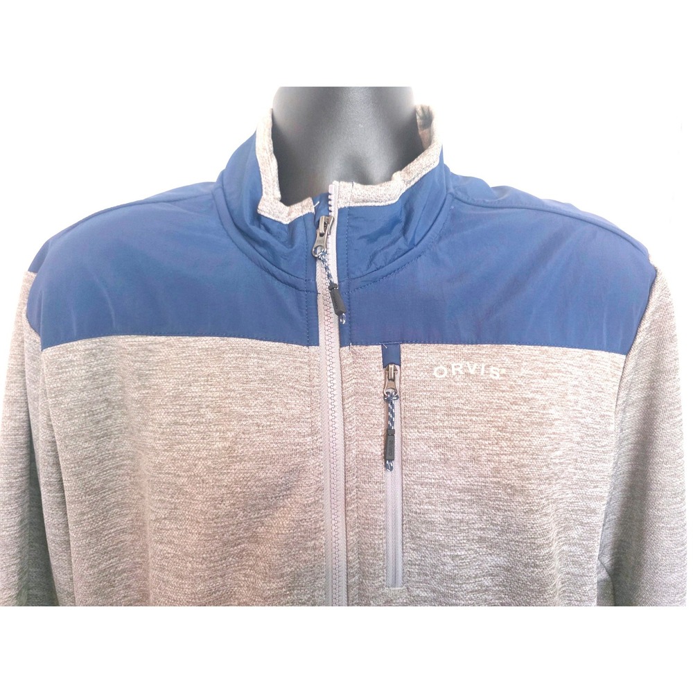 Orvis XL Classic Collection Full Zip Knit Fleeced Jacket Grey Navy Colorblock